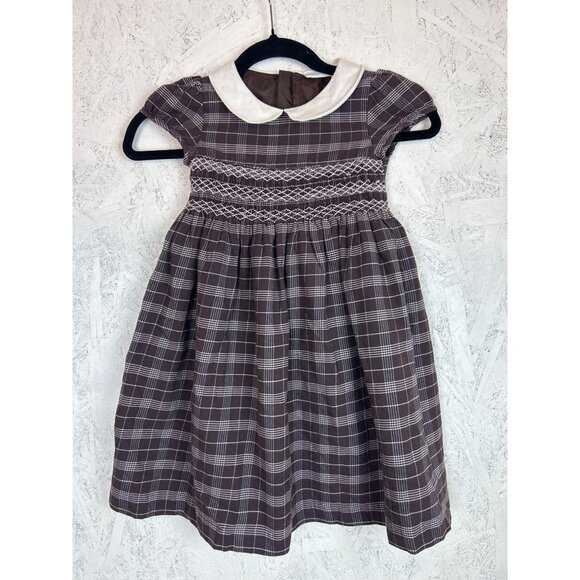 Charter Club Other - Charter Club Girl's Sz. 5 Brown White Plaid Dress White Collar Thanksgiving Fall